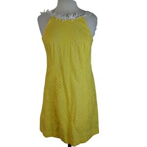 Lilly Pulitzer Rare Annabelle Yellow & White Floral Shift Dress Size 8 EUC